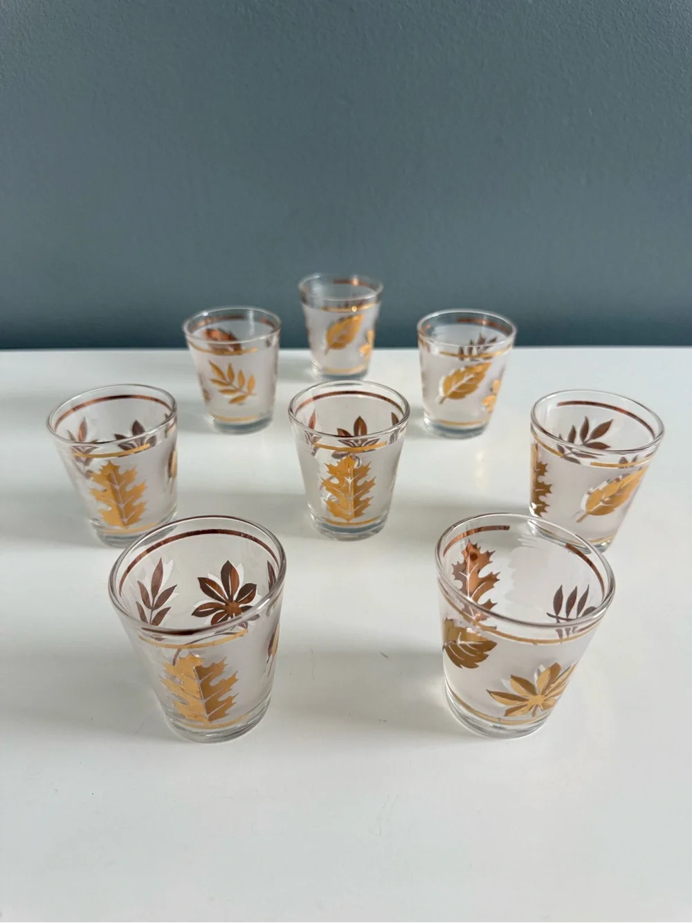Libbey Vintage Mid Century Modern 1950’s Golden Foliage Shot Glasses